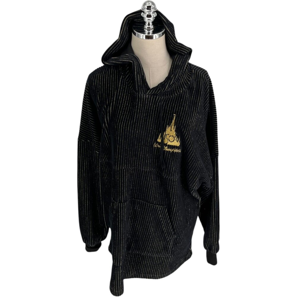 Walt Disney World Spirit Jersey Womens Size Medium Black Gold Pinstripe Hoodie